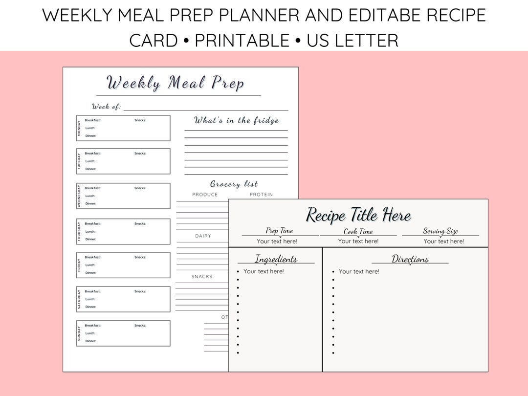 Weekly Meal Planner & Recipe Card Template Bundle (digital Download) - Etsy