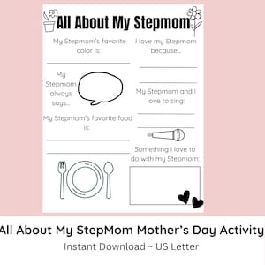 Printable Mothers Day Gift for Stepmom | Personalized Step-Mom Gifts | Fun Coloring & Craft Ideas for Mothers Day
