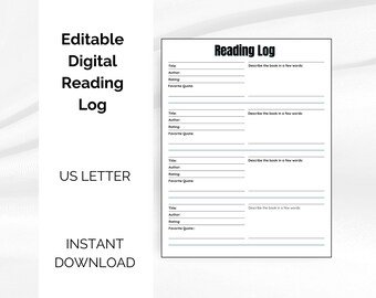 Registro de lectura digital: Registro de lectura editable (PDF imprimible)