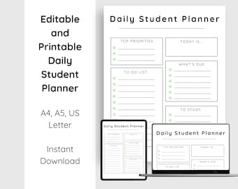 Daily ADHD Student Planner: Editable Printable Academic Organizer (PDF Download)