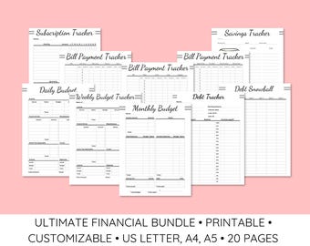 Budget Planner Bundle | Bill, Debt, Savings Trackers (Digital Download)
