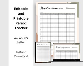 editable and printable period tracker, medical binder, period journal, cycle tracker, menstrual tracker, adhd digital period tracker