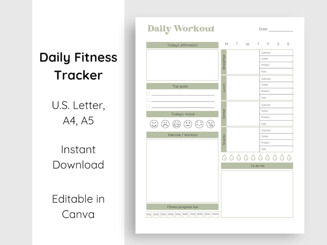 Daily Habit and Workout Tracker | Printable Fitness Planner (digital ...
