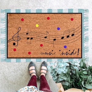 Deurmat muziek, welkomstmat muzieknoten voor muziekliefhebbers, cadeau voor muzikanten, kleurrijk entreekleed voor studio, deurmat muziekleraar