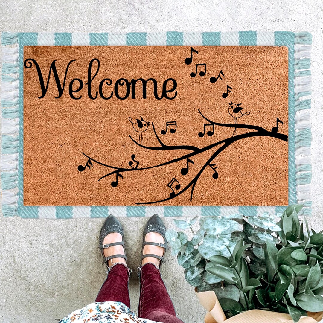Welcome Musical Notes Welcome Birds and Music Notes Coir Doormat: Whimsical Porch Decor - Etsy