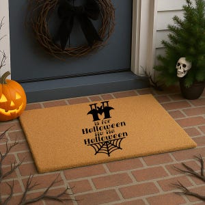 Felpudo con la frase "H" para Halloween, divertido felpudo con murciélago vampiro y telaraña, felpudo de Halloween espeluznante, decoración de porche de Halloween, felpudo espeluznante y tierno.
