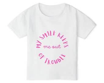 Funny Toddler Tee, My Smile Keeps Me Out of Trouble Graphic Shirt