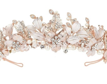 Rose Gold Crown Rose Gold Tiara Rose Gold Headpiece Rose Gold Bridal Headpiece Vintage Bridal Headpiece Leaf Bridal Headpiece Bridal Jewelry