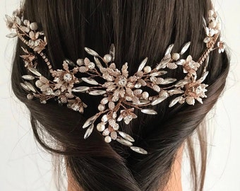 Rose Gold Bridal Headpiece Vintage Bridal Headpiece Boho Bridal Headpiece Crystal Bridal Headpiece Pearl Bridal Headpiece Bridal Jewelry