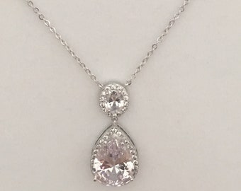 Teardrop Bridal Necklace Drop Bridal Necklace Bridesmaids Necklace Rhinestone Bridal Necklace Bridal Jewelry