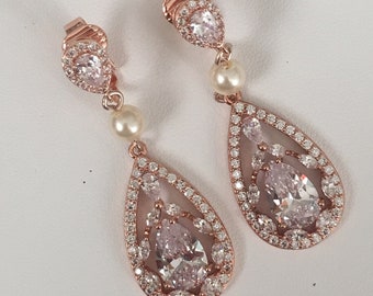 Teardrop Bridal Earrings Clip On Bridal Earrings Pearl Bridal Earrings Rhinestone Bridal Earrings Rose Gold Bridal Earrings Bridal Jewelry