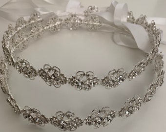 Greek Orthodox Stefana | Bridal Halo Greek Orthodox Crowns | Crystal Stefana | Crystal Halo with Ribbon | Silver Crystal Stefana