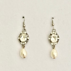 Vintage Bridal Earrings Swarovski Earrings Bridal Earrings Rhinestone Earrings Ivory Pearl Earrings Crystal Silver Earrings Bridal Jewelry image 3