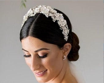 Floral Bridal Headpiece Vintage Bridal Headpiece Bridal Headband Bridal Crown White Bridal Headpiece Pearl Bridal Headpiece