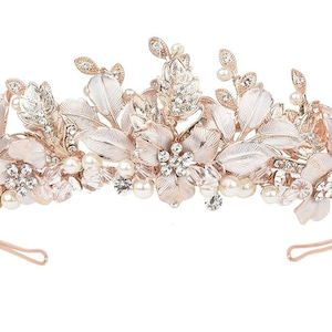 Rose Gold Crown Rose Gold Tiara Rose Gold Headpiece Rose Gold Bridal Headpiece Vintage Bridal Headpiece Leaf Bridal Headpiece Bridal Jewelry