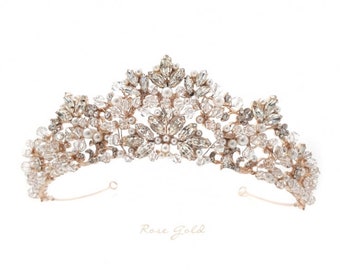 Rhinestone Bridal Crown Pearl Bridal Crown Crystal Bridal Crown Vintage Bridal Crown Bridal Rhinestone Tiara Rose Gold Crown