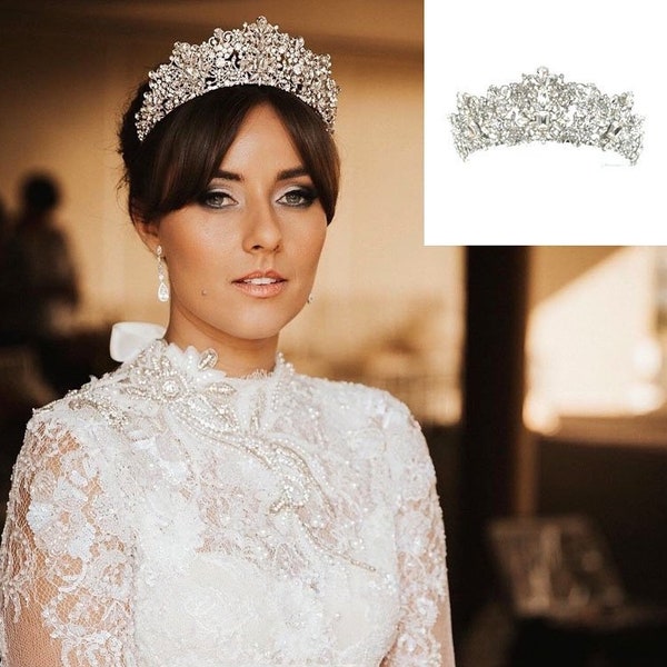 Rhinestone Bridal Crown Bridal Tiara Crystal Bridal Headpiece Vintage Bridal Headpiece Rhinestone Headpiece Silver Headpiece