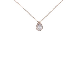 Rose Gold Teardrop Bridal Necklace Teardrop Pendant Necklace Crystal Teardrop Bridal Necklace Bridal Jewellery