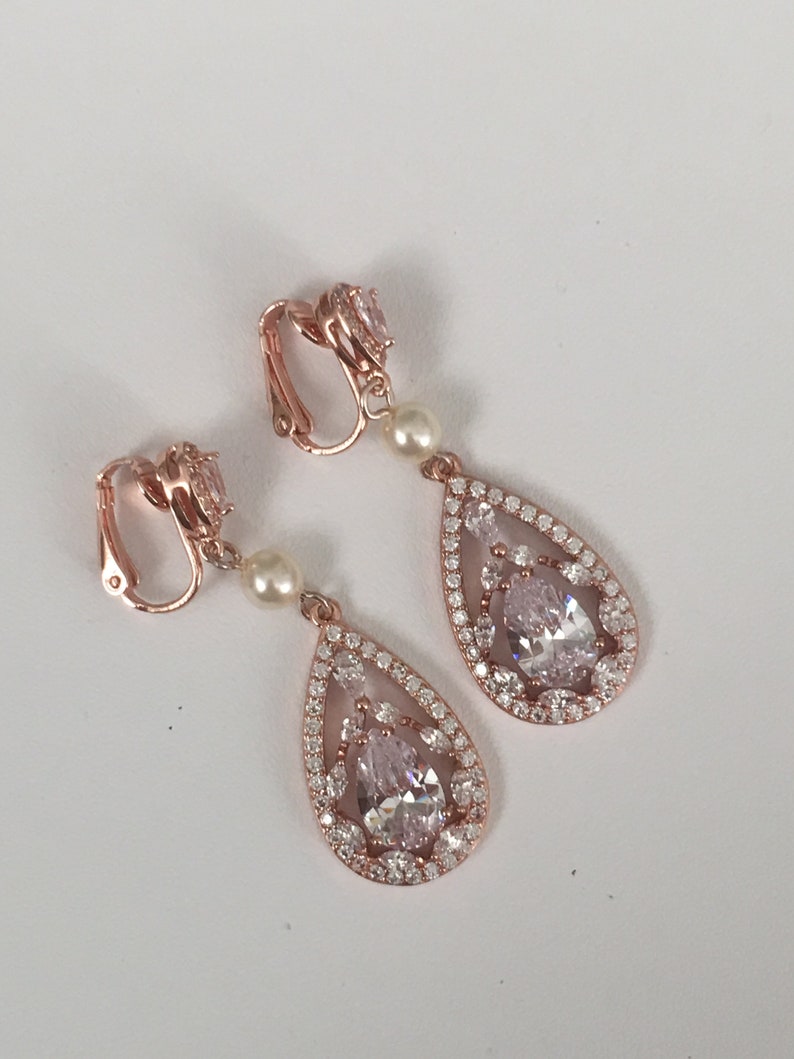 Teardrop Bridal Earrings Clip on Bridal Earrings Pearl Bridal Etsy
