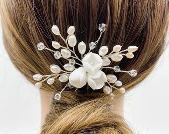 Floral Bridal Hairpins Pearl Bridal Hairpins Crystal Bridal Hairpins Silver Bridal Hairpins Bridal Ivory Pearl Headpiece