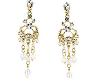 Boucles d’oreilles de mariée en cristal d’or | Petites boucles d’oreilles de lustre | Boucles d’oreilles de mariée Swarovski | Boucles d’oreilles Gold Dangle | Boucles d’oreilles vintage Gold