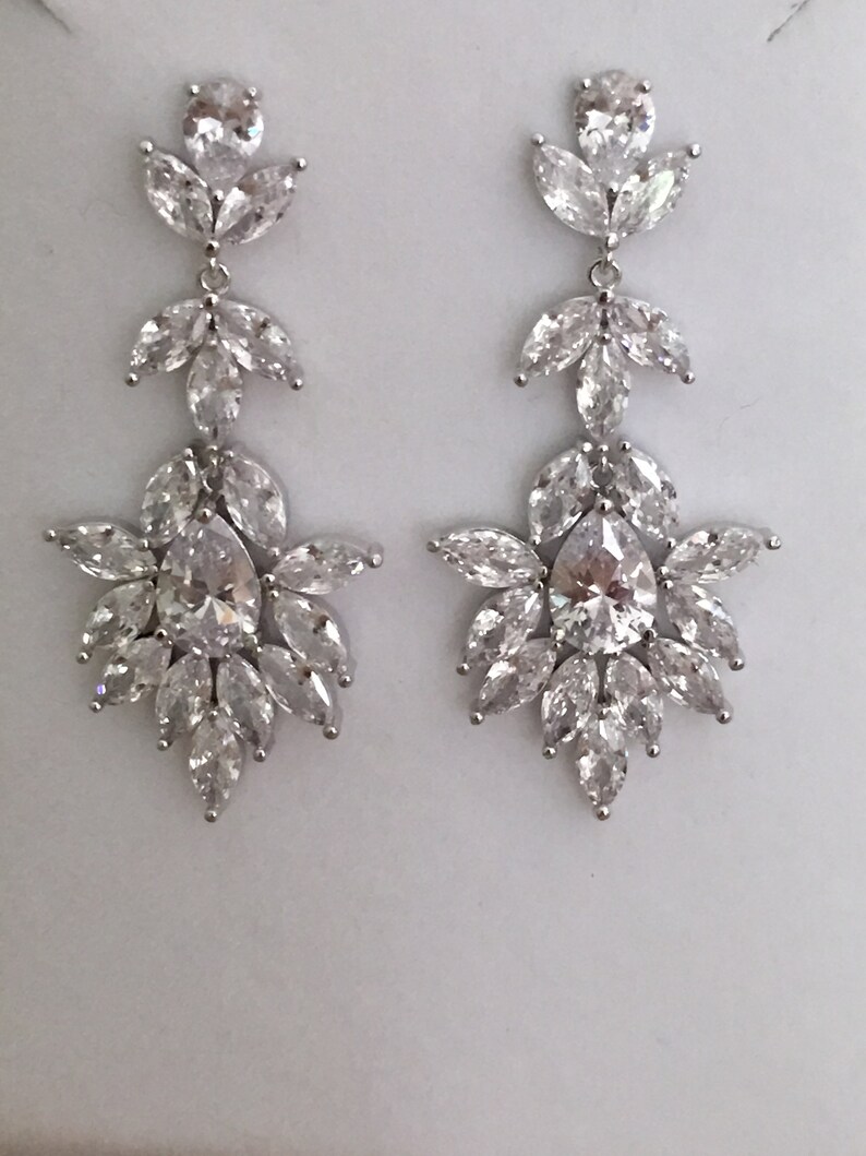 Rhodium Bridal Earrings Silver Statement Bridal Earrings Rhinestone Bridal Earrings Vintage Bridal Earrings Silver Earrings