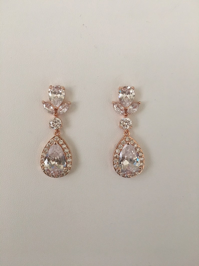 Bridal Earrings Teardrop Bridal Earrings Rose Gold Bridal - Etsy