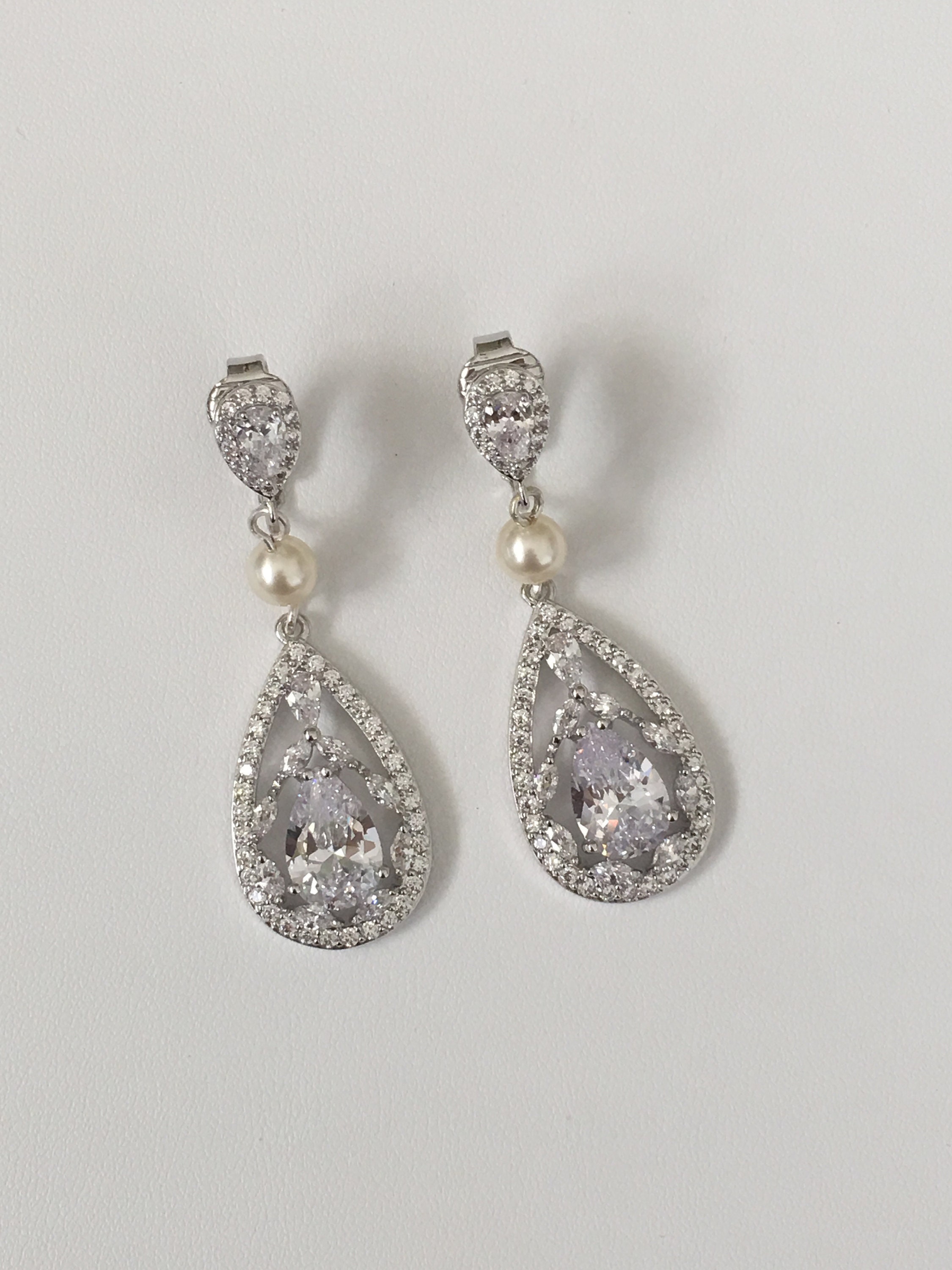 Teardrop Bridal Earrings Clip On Bridal Earrings Pearl Bridal Etsy