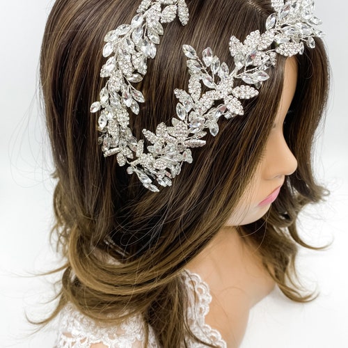 Leaf Bridal Headband Crystal Bridal Headband Double Leaf Headband Silver shops Crystal Headband Rhinestone Bridal Headband Bridal Jewellery
