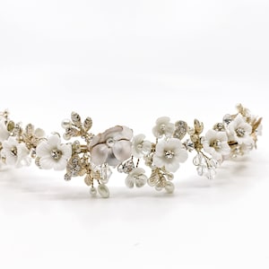 Gold Floral Headband Pearl and Floral Bridal Headband Gold Floral Headpiece Floral Bridal Headpiece