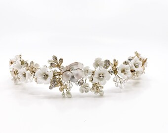 Gold Floral Headband Pearl and Floral Bridal Headband Gold Floral Headpiece Floral Bridal Headpiece