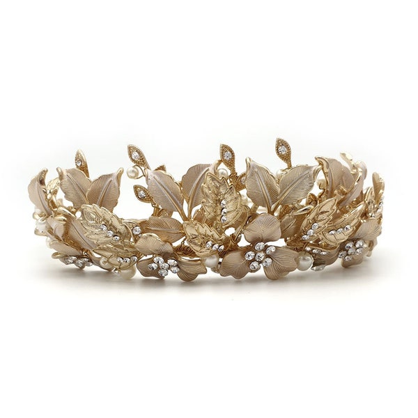 Gold Crown Pale Gold Tiara Gold Headpiece  Gold Bridal Headpiece Vintage Bridal Headpiece Leaf Bridal Headpiece Bridal Jewellery