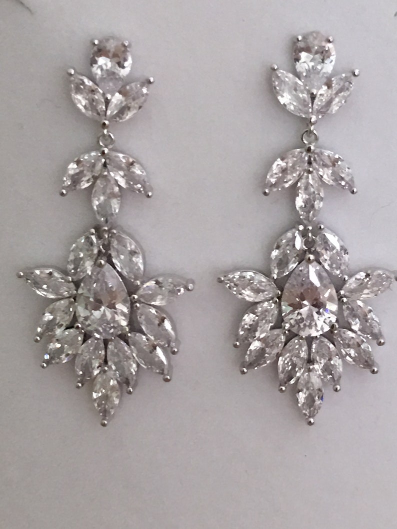 Rhodium Bridal Earrings Silver Statement Bridal Earrings Rhinestone Bridal Earrings Vintage Bridal Earrings Silver Earrings