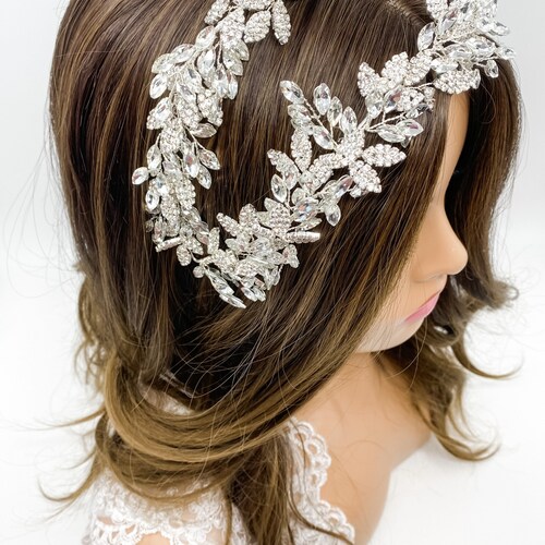 Leaf Bridal Headband Crystal Bridal Headband Double Leaf Headband Silver shops Crystal Headband Rhinestone Bridal Headband Bridal Jewellery