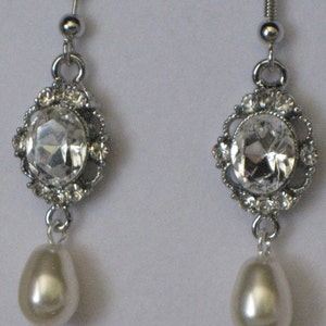 Vintage Bridal Earrings Swarovski Earrings Bridal Earrings Rhinestone Earrings Ivory Pearl Earrings Crystal Silver Earrings Bridal Jewelry image 2