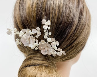 Floral Bridal Hairpin Silver Bridal Hair Pin White Pearl Bridal Hairpin Bridal Jewellery