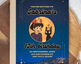 Invitación digital de cumpleaños de Studio Ghibli: Servicio de Entregas de Kiki, invitación imprimible para fiesta infantil, regalo de cumpleaños con temática mágica
