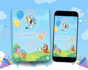 Bluey Digital Birthday Invitation Canva Template, Editable Kids Party Invite for Boys & Girls, Instant Download Gift