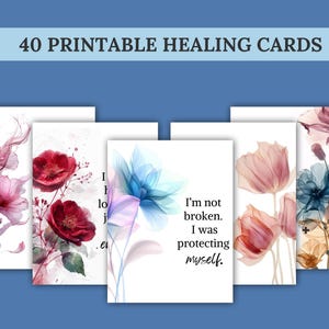 40 Tarjetas de Afirmaciones de Sanación Imprimibles: Amor Propio, Niño Interior, Sanación de Traumas, Baraja de Apoyo Emocional para Mujeres, Descarga Digital