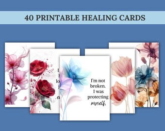 40 Healing Affirmation Cards Printable – Self-Love, Inner Child, Trauma Healing, Emotional Support Deck for Women, Digital Download