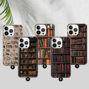Bookshelf Phone Case Bookcase Cover for iPhone 16e, 15, 14, 13, 12, 11, Google Pixel 9 Pro, 8, 7A, Samsung S25 edge, S24 FE, A71, A36