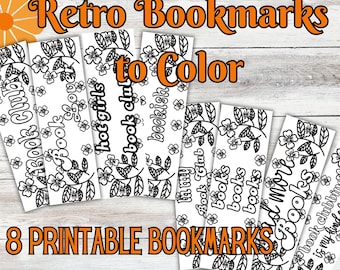 Retro Floral Coloring Bookmarks | Bookish Quotes (Digital Download)