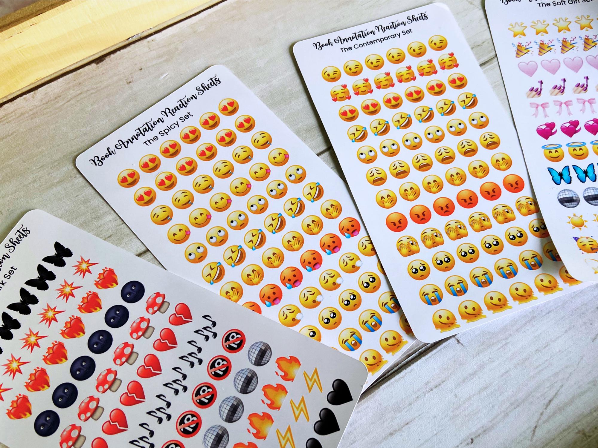 Book Annotation Reaction Sticker Sheets – 7 Emoji Sets | Reading ...