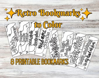 Retro Sparkle Printable Coloring Bookmarks | Vintage Book Club Book Mark | 8 Bookish Quotes | 70s Aesthetic | Digital Download PDF PNG