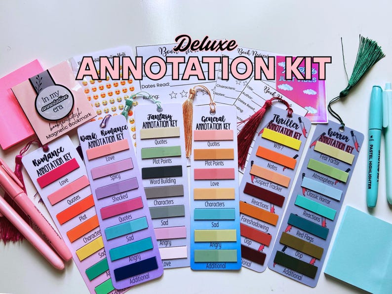 Book Annotation Kit | Tabbed Bookmark, Stickers, Magnetic Bookmark - Etsy