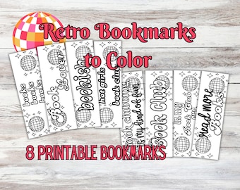 Retro Disco Ball Coloring Bookmarks | Printable Book Mark for Book Lovers | 8 Digital Vintage Designs | Book Club Gifts | Instant Download