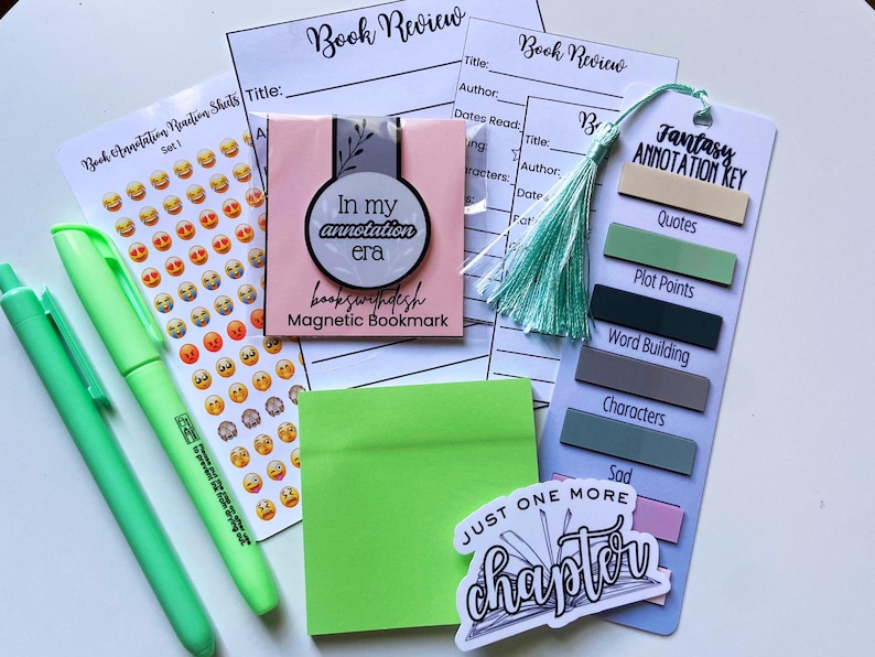 Book Annotation Kit | Tabbed Bookmark, Stickers, Magnetic Bookmark - Etsy