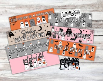 Spooky Ghost Bookmarks| Halloween Book Lover Gift | Cute Book Accessories | Fall Reading | Book marks with Stickers | Pink Orange Grey Taupe