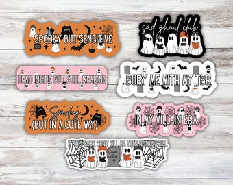 Halloween Book Lover Stickers | Spooky Bookish | Ghost Reading Stickers | Pink, Orange, White and Black
