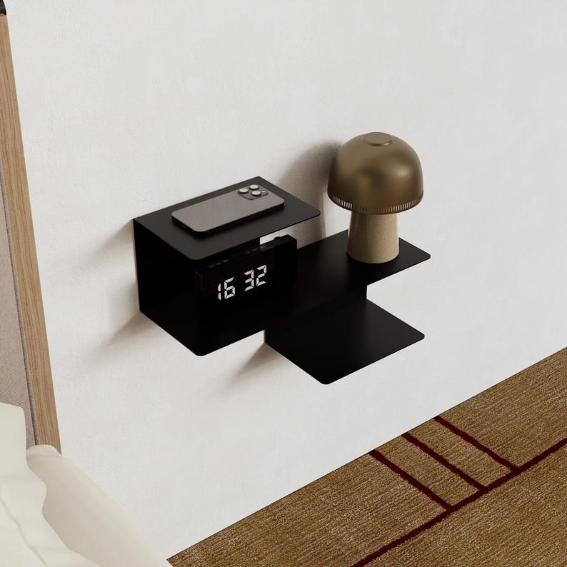 modern nightstand,
housewarming gift,
farmhouse shelf,
bedside table,
floating shelf,
display shelf,
decorative shelf,
shelf art,
black shelf,
metal shelf,
book shelf,
bedroom shelf,
small wall shelf